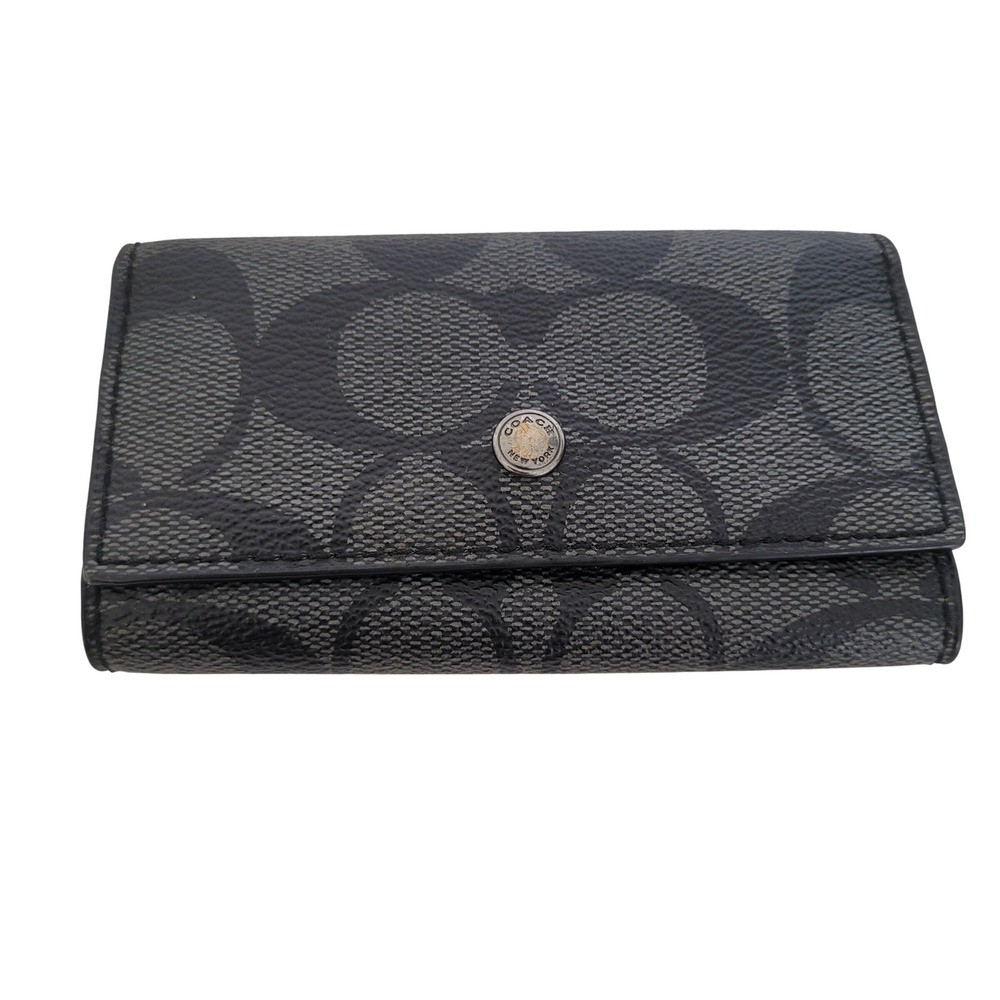 Coach Signature Monogram 4-Ring Key Case Charcoal Black Coated Canvas F64005